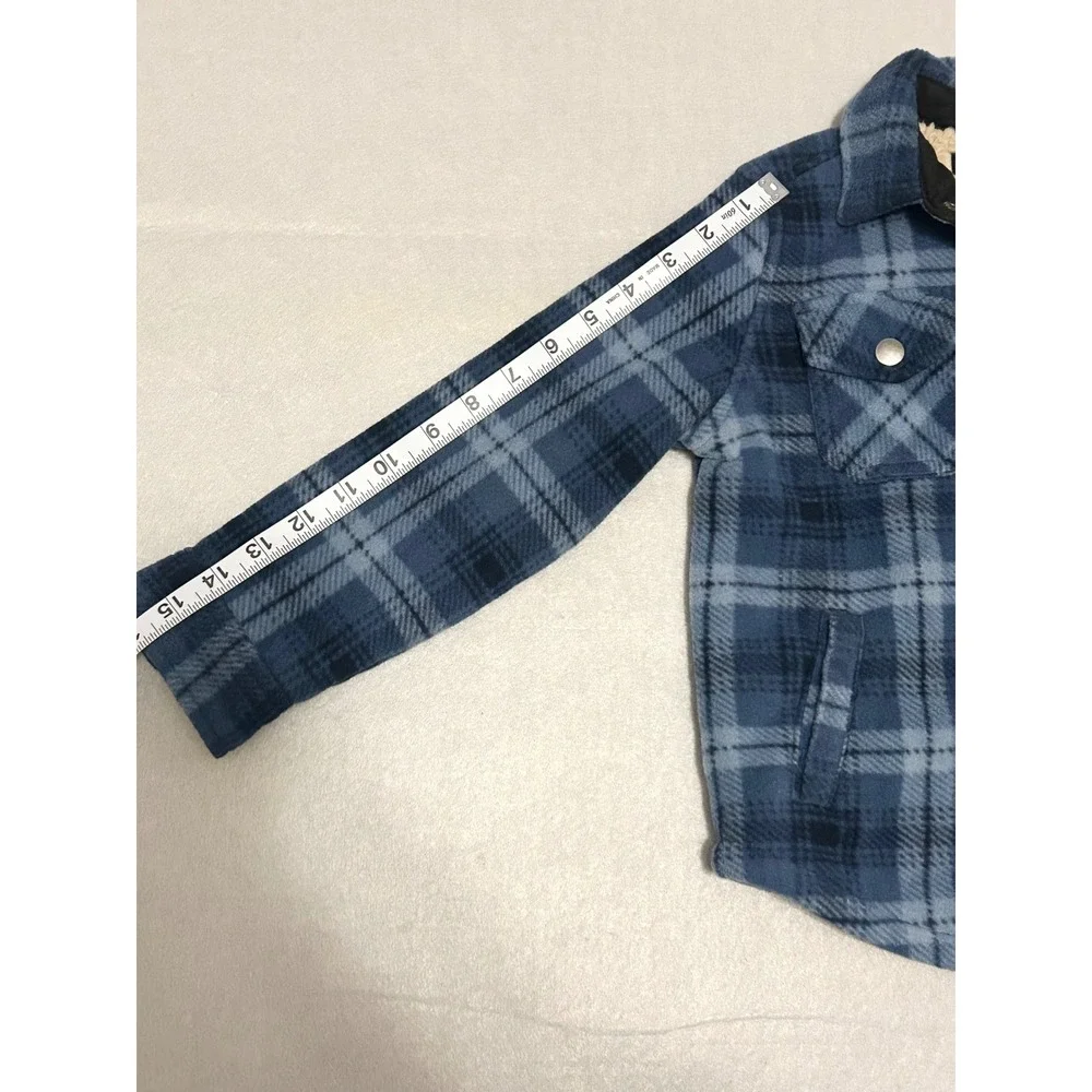 Weatherproof Boys Blue Plaid Sherpa Lined Fleece Shirt Jacket Shacket Size 4/5